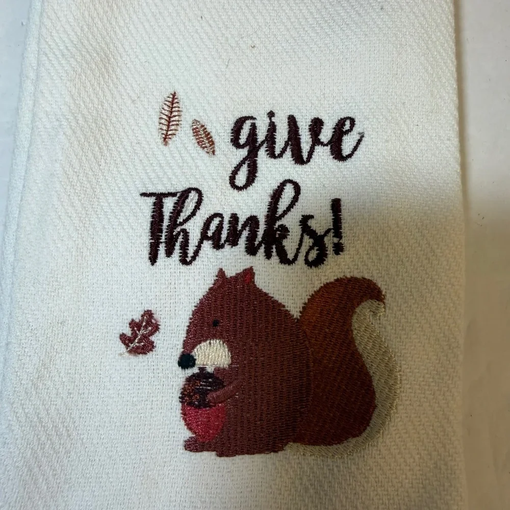 Sleeping Partners Give Thanks Squirrel Acorn Cotton Kitchen Towels Set of 2 Fall